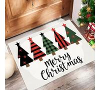 MLSOWM Non Slip Door Matts Indoor Buffalo Check Dirt Trapper Mats Christmas Tree Front Doormat Washable Floor Mat for Entrance, Kitchen and Garden, 60 x 90 cm, Green