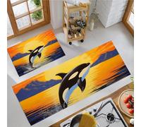 MLSOWM Non Slip Kitchen Rug Set, Water Absorbent Killer Whale Floor Mats, Sunset On The Sea Kitchen Carpets and Rugs for Home Dining Room and Entryway, Orange 43x75cm+43x120cm 2 Pieces