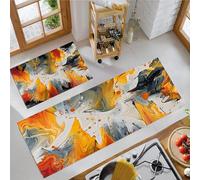 MLSOWM Non Slip Kitchen Rug Set, Water Absorbent Paint Splashes Everywhere Floor Mats, Abstract Style Kitchen Carpets and Rugs for Home Dining Room and Entryway, Orange 50x80cm+50x150cm 2 Pieces