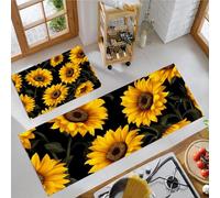 MLSOWM Non Slip Kitchen Rug Set, Water Absorbent Sunflower Floor Mats, Realistic Style Kitchen Carpets and Rugs for Home Dining Room and Entryway, Yellow 40x60cm+40x120cm 2 Pieces