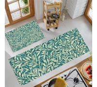 MLSOWM Non Slip Kitchen Rug Set, Water Absorbent Willow Leaves Floor Mats, Rural Pastoral Style Kitchen Carpets and Rugs for Home Dining Room and Entryway, Blue-Green 40x60cm+40x120cm 2 Pieces