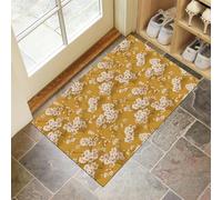 MLSOWM Non Slip Rubber Door Mat Bohemian Style Absorbent Washable Inside Doormats Retro Floral Heavy Duty Floor Mats for Entryway Kitchen Bath, Yellow - 40 x 60 cm