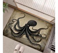 MLSOWM Octopus Ink Painting Door Mat Washable Brown Welcome Mats 60 x 90 cm Low Pile Non Slip Doormats Retro Style Small Carpet for Entrance Bedroom Dining Room Bedside