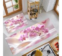 MLSOWM Orchids And Butterflies Kitchen Rug Sets, 2 Piece Non Slip Kitchen Mats Water Reflection Runner Set with Rubber Backing Super Absorbable Washable Floor Mats 50x80cm+50x150cm Pink