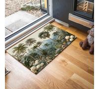 MLSOWM Palm Trees Bird Of Paradise Flowers Welcome Mats Retro Tropical Jungle Indoor Door Mat Dirt Trapper Doormats Non Slip Entrance Decorative for Porch, Inside, 80 x 120 cm, Green