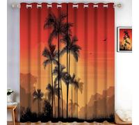 MLSOWM Palm Trees Sunset Blackout Curtains W 46" x L 54" 2 Panels Illustration Style Eyelet Darkening Curtain Thermal Insulated Window Treatment for Living Room Bedroom Nursery, Orange