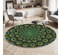 MLSOWM Peacock Feathers Round Rugs 100 cm Area Rugs Anti Slip Machine Washable Kaleidoscope Pattern Carpet Low Pile Rug Non-Shedding for Dining Room, Bedroom, Living Room, Green