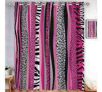 MLSOWM Pink Leopard Print Blackout Curtains 90 Inch Drop, Zebra Stripes Eyelet Thermal Insulated Curtain Window Curtains & Drapes for Bedroom, Living Room, 2 Panels, Purple