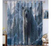 MLSOWM Polar Bears Eyelet Curtains, Wildlife Blackout Curtains, Thermal Insulated Gray-Blue Curtain for Bedroom Windows Home Decoration, W 46" x L 72" 2 Panels