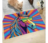 MLSOWM Pop Art Door Mat 60 x 120 cm Entryway Rug Machine Washable Non Slip Vintage Striped Horses Doormat Soft Small Rug Low-Pile Thin Carpet for Kitchen Bedroom Bathroom, Rose Red