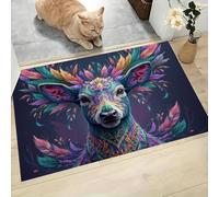 MLSOWM Psychedelic Style Door Mat 40 x 60 cm Entryway Rug Machine Washable Non Slip Magnificent Deer Head Doormat Soft Small Rug Low-Pile Thin Carpet for Kitchen Bedroom Bathroom, Dark Purple