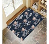 MLSOWM Retro And Cute Door Mat Indoor - 50 x 80 cm Heavy Duty Rubber Floor Mats Little Flying Pig Dancer Non Slip Super Absorbent Doormats for Kitchen Entrance Entryway, Dark Blue