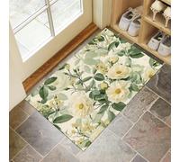 MLSOWM Retro Country Style Indoor Doormat 80 x 120 cm - Non Slip Welcome Front Doormat Rose Vine Flowers Soft Low-Profile Accent Rug for Entryway, Front Back Door, Light Green