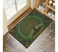 MLSOWM Retro Ethnic Style Thin Door Mats Indoor 40 x 60 cm, Non Slip Front Mat, Decorative Tree Low Profile Inside Entrance Rug, Easy to Clean for Entryway Bedroom Kitchen, Olive Green