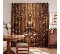 MLSOWM Retro Rustic Relief Blackout Curtains for Bedroom, Thermal Insulated Full Room Darkening Curtain with Praying Hands Clasped Prayer Buddha Statue, 2 Panel 54 Inch Length Drapes, Bronze Gold