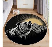 MLSOWM Roaring Grizzly Round Rug 180cm Washable Area Rugs Short Pile Thin Rug Lines Of Mountains Non Slip Circle Carpet for Living Room Bedroom Dining Room Hall Decor, Dark Gray