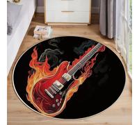 MLSOWM Rock Style Area Rugs 60cm Round Rugs Non-Slip Washable Burning Guitar Floor Carpet Short Pile Circle Rug for Bedside Bedroom Living Room Kids Room Decor, Black