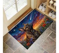 MLSOWM Romantic Flower Fields Under The Night Sky Door Mats Indoor 40 x 60 cm, Non Slip Washable Doormats, Low-Profile Floor Mat French Bulldog Area Rug Carpet for Entrance Bedroom Bathroom, Blue