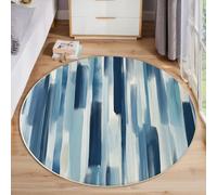 MLSOWM Round Area Rug 100cm Soft Touch Abstract Brushstrokes Carpet Washable Non Slip Vertical Lines Round Rug for Living Room Bedroom Bedside Decor, Gray Blue