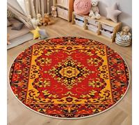 MLSOWM Round Area Rug 120cm Oriental Patterns Soft and Comfortable Traditional Persian Circle Rug Non-Slip Washable Floor Rugs for Living Rooms Kids Room Bedside, Dark Red