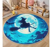 MLSOWM Round Area Rug 180cm Round Rug Low Pile Witch Flight Washable Fantasy Night Sky Circle Rugs Non-Slip Carpet for Dining Room, Sofa, Living Room, Children's bedroom, Blue