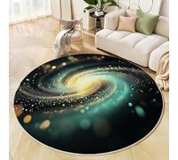 MLSOWM Round Area Rug 180cm Soft Touch Luminous Particles Carpet Washable Non Slip Spiral Galaxies Round Rug for Living Room Bedroom Bedside Decor, Green