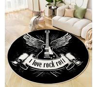 MLSOWM Round Area Rug 180cm Soft Touch Rock Style Carpet Washable Non Slip Vintage Electric Guitar Round Rug for Living Room Bedroom Bedside Decor, Black And White