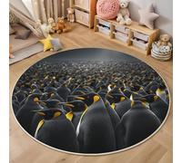 MLSOWM Round Area Rug 60cm Penguin Colony Soft and Comfortable South American Islands Circle Rug Non-Slip Washable Floor Rugs for Living Rooms Kids Room Bedside, Black