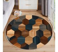 MLSOWM Round Area Rug 60cm Washable Non-Slip Bohemian Style Circle Rugs Wooden Hexagon Round Rug Short Pile for Bedroom Dining Room Sofa, Brown