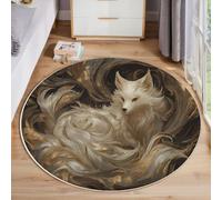 MLSOWM Round Area Rugs, 90cm Mysterious Fox Floor Rug, Machine Washable Carpet Floor Mat, Non Slip Gorgeous Animals Circle Carpet Rug for Bedroom Living Room Bedside, Brown