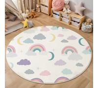 MLSOWM Round Kids Play Rug Minimalist Sky Style 120cm Soft & Non-Slip Clouds, Moon, Rainbow Crawling Play Mat Machine Washable Area Rug for Children'S Rooms Living Rooms Studies Playrooms Decor