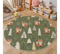 MLSOWM Round Kids Play Rug Simple Forest Animals 60cm Soft & Non-Slip Fox Trees Crawling Play Mat Machine Washable Area Rug for Children'S Rooms Living Rooms Studies Playrooms Decor