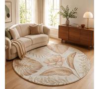 MLSOWM Round Rug 90cm, Marble Pattern Circle Carpet Rug Non-slip Magnolia And Olive Leaves Round Area Rug Washable Bedside Carpet Floor Mat for Living Room Bedroom Hallway Kitchen, Rose Gold