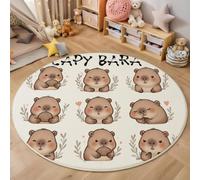 MLSOWM Round Rug for Living Room 90cm, Washable & Non-Slip Cartoon Animals Low Pile Circle Carpet, Soft Cute Capybaras Circle Rugs for Bedroom, Nursery, Study Brown
