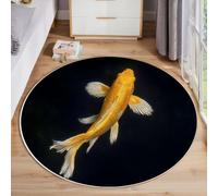 MLSOWM Round Rugs, 180cm Lucky Goldfish Fluffy Low Pile Area Rugs, Non-Slip Golden Koi Plush Carpet Non Shedding Easy to Clean for Dining Room Office Home Decor, Black