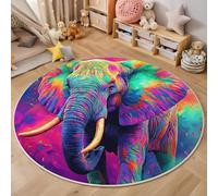 MLSOWM Round Rugs Living Room 60cm, Psychedelic Animal Area Rugs Machine Washable Non-Slip Carpet Low Pile Non-Shedding Colorful Elephant Design Carpet for Dining Room, Bedroom, Sofa, Multicolor