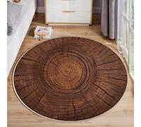 MLSOWM Round Rugs Living Room Ancient Tree Trunk Growth Rings Area Rugs for Bedroom 100cm Anti Slip Super Soft Country Style Short Pile Mat Circle Carpet Non Shedding Easy to Clean, Reddish Brown