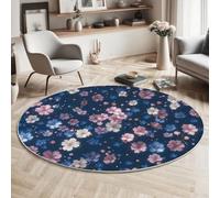 MLSOWM Round Washable Rug 60cm - Soft Secret Garden Area Carpet with Non-Slip Backing, Machine Washable Dreamy Cherry Blossoms Floor Mat for Bedroom, Living Room & Nursery, Dark Blue