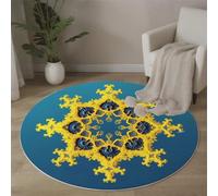MLSOWM Rugs Living Room Round 160 cm Mandala Washable Circle Area Rugs Star Element Bedroom Anti Slip Carpet Short Pile 6mm Thin for Dining Room Kids Room Hallway, Dark Blue