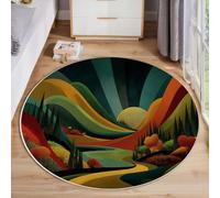 MLSOWM Rugs Round 120cm Abstract Valley Washable Circle Rugs Hills And Trees Round Area Rug Short Pile 6mm Thin Anti Slip Carpet for Dining Room Kids Room Living Room, Dark Green