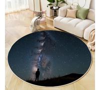 MLSOWM Rugs Round 160cm Vast Night Sky Washable Circle Rugs Fantasy Galaxy Round Area Rug Short Pile 6mm Thin Anti Slip Carpet for Dining Room Kids Room Living Room, Dark Blue