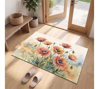MLSOWM Rural Pastoral Style Door Mats Indoor for Front & Back Door Entrances, 80 x 120 cm | Watercolor Poppy Non Slip Doormats, Thin Low Profile, Ultra Soft, Stain Resistance Carpet, Easy to Clean