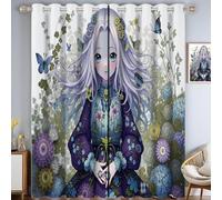 MLSOWM Silver-Haired Girl Blackout Curtains W 66" x L 90" 2 Panels Fantasy Flowers Eyelet Curtains Thermal Window Treatments for Living Room Bedroom Decor, Purple