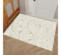 MLSOWM Simple Line Plants Non Slip Door Mat - 40 x 60 cm Thin Rubber Back Doormat for Bathroom - Palm Leaves Floor Mat Absorbent Quick dry Washable for Living Room Entryway Laundry Room, Light Gray