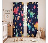 MLSOWM Space Dinosaur Blackout Curtains for Bedroom, 2 Panel, Thermal Insulated Window Curtain 90 Inch Cartoon Dinosaurs, Planets Eyelet Curtain for Living Room, Nursery Room, 90" x 90" Dark Blue