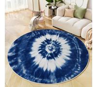 MLSOWM Spiral Pattern Round Rug 180cm, Machine Washable Rug Tie-Dye Style Non Slip Floor Carpet, Low Pile Area Rugs for Living Room Bedroom Kitchen Nursery Lounge Office Entryway, Indigo