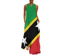 MLSOWM St Kitts and Nevis National Flag Women's Summer Dresses Bohemian Casual Plus Size Sleeveless Long Maxi Summer Beach Swing Dress with Pockets Green