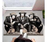 MLSOWM Street Graffiti Door Mat 60 x 120 cm Entryway Rug Machine Washable Non Slip Suit-Wearing Chimpanzee Doormat Soft Small Rug Low-Pile Thin Carpet for Kitchen Bedroom Bathroom, Grey