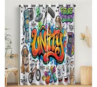 MLSOWM Street Graffiti Full Blackout Curtains with Black Liner, 46"x90" 2 Panels Robots, Aliens, Music Thermal Insulated Curtains & Drapes Window Treatment for Living Room Bedroom, Multicolor