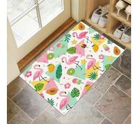 MLSOWM Summer Fresh Thin Door Mats Indoor 40 x 60 cm, Non Slip Front Mat, Flamingo Palm Leaf Low Profile Inside Entrance Rug, Easy to Clean for Entryway Bedroom Kitchen, Green